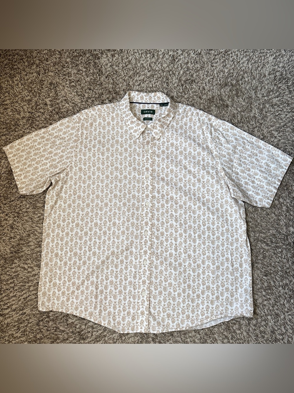 Orvis Men's Classic Fit, Fish Pattern Button Up Short Sleeve Shirt, XXL